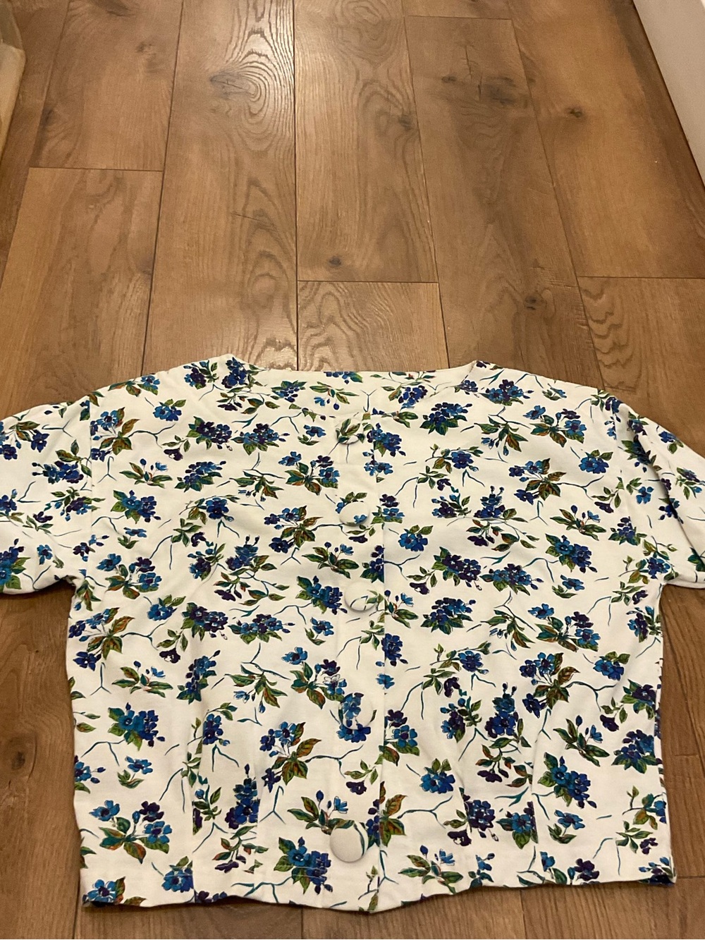 Floral Short Sleeve Cropped Blazer Jacket - White/Blue